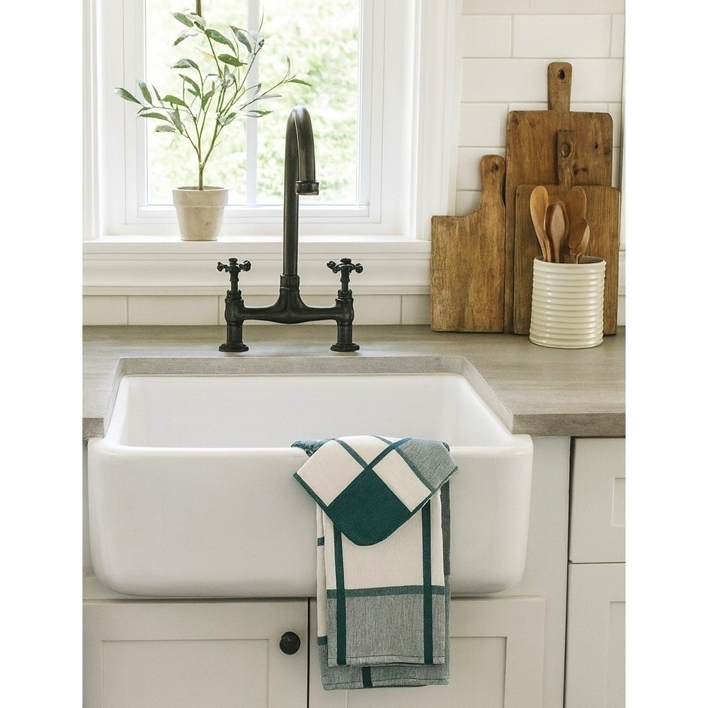 Kitchen Dishtowel Dishcloth Set Lot Of 3 NWT Checked Country Farmhouse Linens